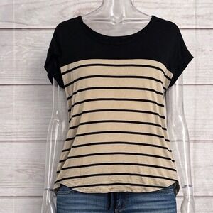 Cable & Gauge Womens Black & Tan Back Button Down Short Sleeve Shirttail Hem